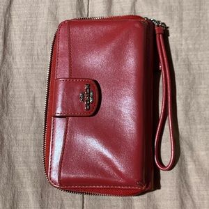 Authentic red leather Coach wristlet!